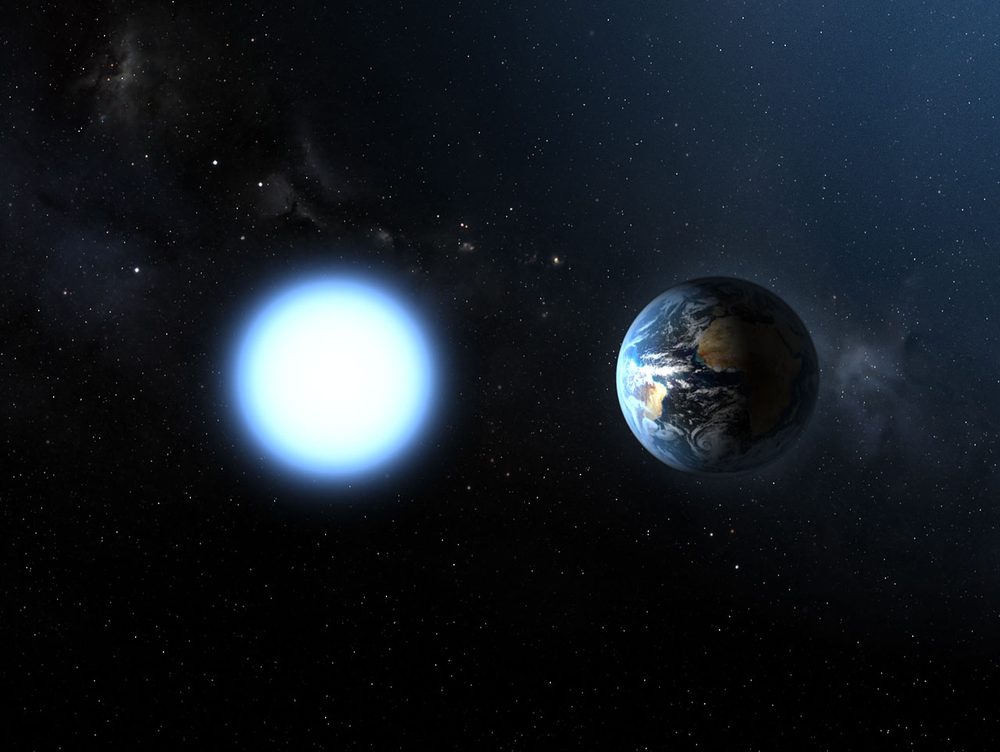 Artist's impression comparing the size of Sirius B with Earth